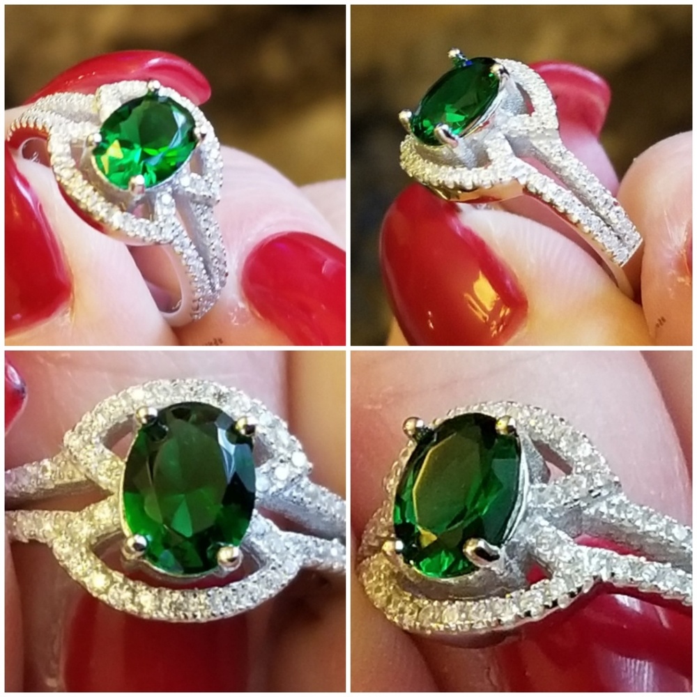 Genuine 2.3ct Emerald Quartz Ring Size 6